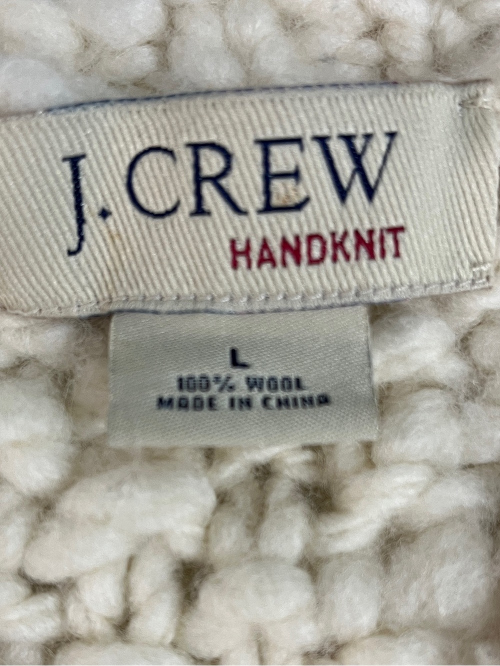 J. Crew Cream Chunky V-Neck 100% wool handKnit Sweater vintage old fisherman L - Picture 4 of 8